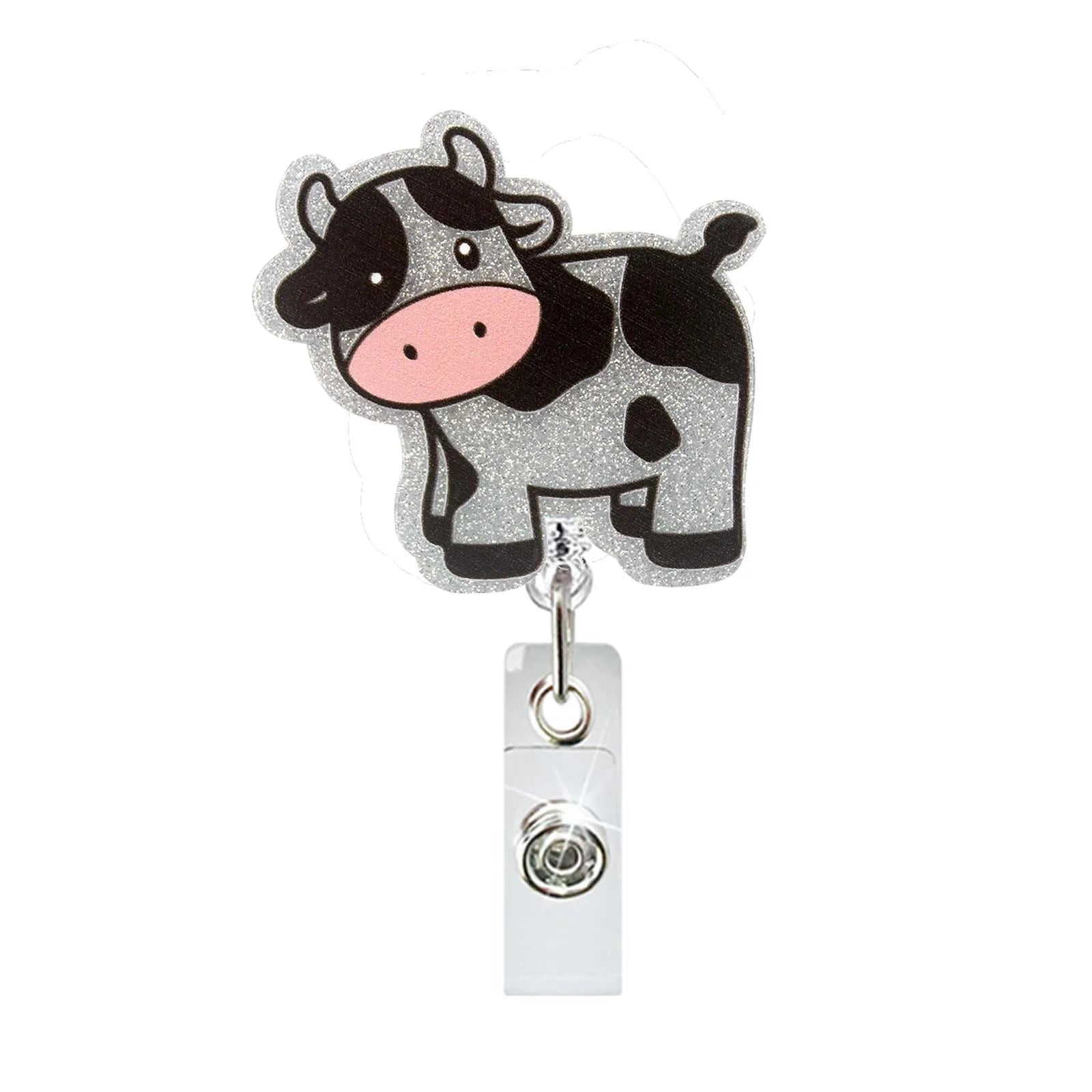 Glittery Cow - Retractable Reel – Badge Cuties